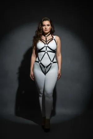 Black Faux Leather Full Body Harness with Multiple O-Rings
