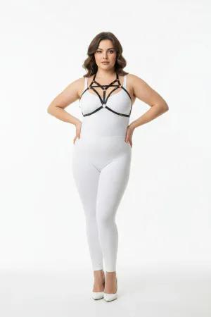 Black Faux Leather Strappy Chest Harness with O-Ring Detail