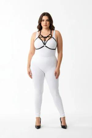 Black Faux Leather Strappy Chest Harness with O-Ring Detail