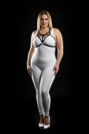 Black Faux Leather Strappy Chest Harness with O-Ring Detail