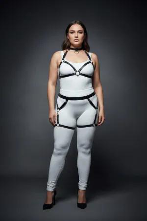 Black Faux Leather Caged Body Harness Set with Garter Thigh Straps