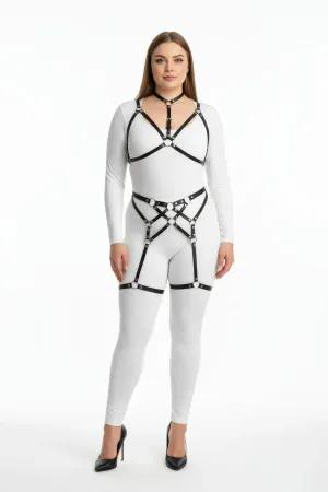 Black Full Body Harness Set Plus Size Vegan Leather Garter Straps