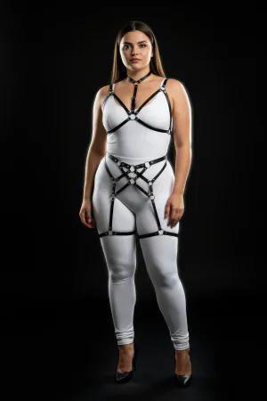 Black Full Body Harness Set Plus Size Vegan Leather Garter Straps
