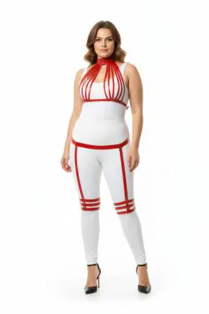 Red Faux Leather Multistrap Harness Set with Garters Plus Size