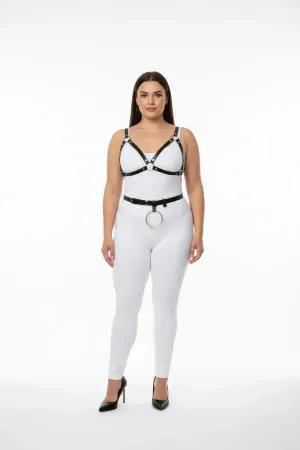 Black Faux Leather Harness Bra and Waist Belt Set O-Ring