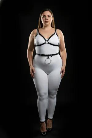 Black Faux Leather Harness Bra and Waist Belt Set O-Ring