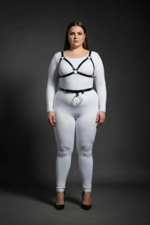 Black Faux Leather Harness Bra and Waist Belt Set O-Ring