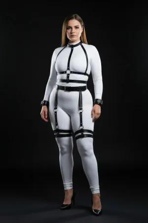 Black Faux Leather Full Body Harness Set with Thigh Garters and Wrist Cuffs