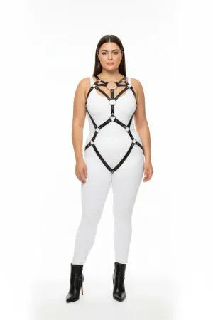 Black Faux Leather Full Body Harness O-Ring Detail Plus Size