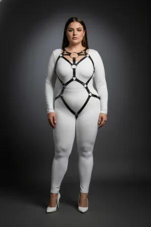 Black Faux Leather Full Body Harness O-Ring Detail Plus Size