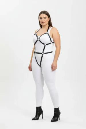 Black Vegan Leather Full Body Harness with O-Ring Straps for Women