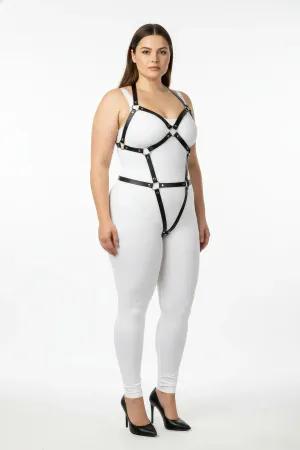 Black Vegan Leather Full Body Harness with O-Ring Straps for Women