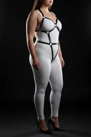 Black Vegan Leather Full Body Harness with O-Ring Straps for Women