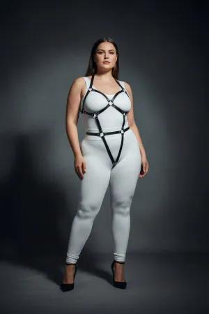 Black Vegan Leather Full Body Harness with O-Ring Straps for Women
