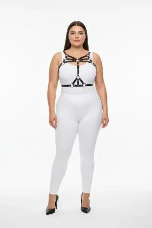 Black Faux Leather Strappy Body Harness with O-Ring Details