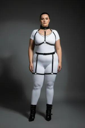 Black Faux Leather Full Body Harness Set Plus Size Model
