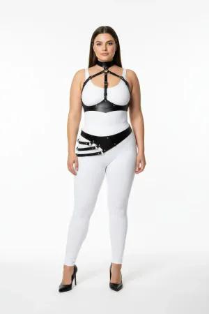Black Faux Leather Full Body Harness with Diagonal Waist Belt and Studs