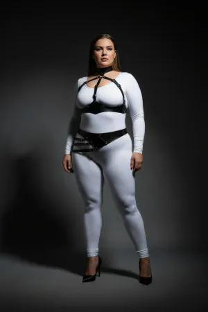 Black Faux Leather Full Body Harness with Diagonal Waist Belt and Studs
