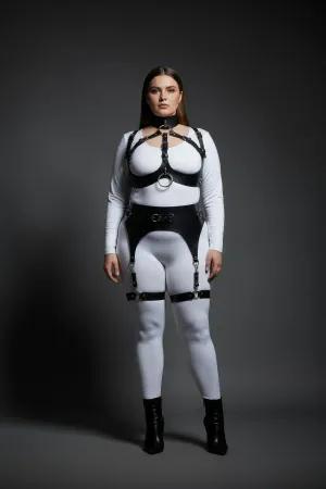 Black Faux Leather Full Body Harness with Garter Belt and Thigh Straps Plus Size