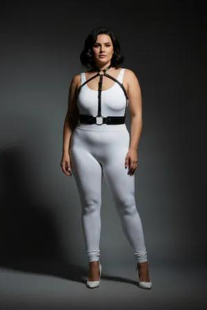 Black Faux Leather Strappy Harness Chest Piece Women Adjustable O-Ring Closure