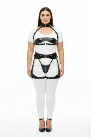 Black Faux Leather Full Body Harness Women Adjustable Straps Glossy Finish
