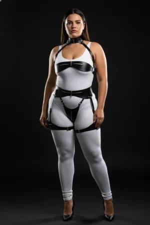 Black Faux Leather Full Body Harness Women Adjustable Straps Glossy Finish