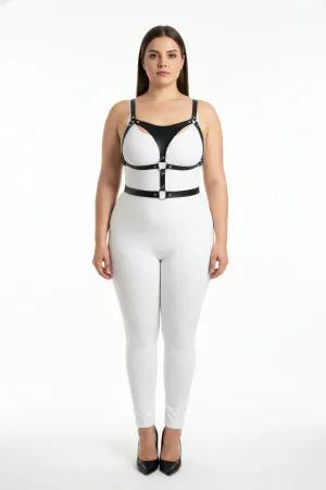 Black Faux Leather Strappy Body Harness with Adjustable Buckles
