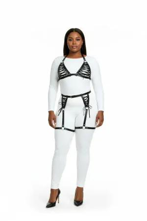 Black Lace-Up Faux Leather Body Harness Set Plus Size