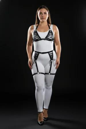 Black Lace-Up Faux Leather Body Harness Set Plus Size