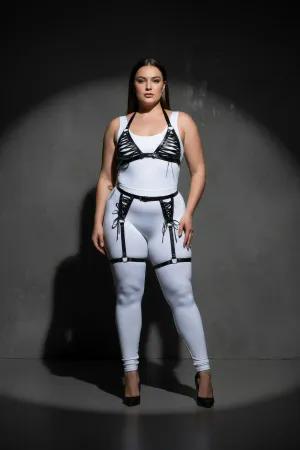 Black Lace-Up Faux Leather Body Harness Set Plus Size