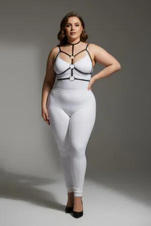 Black Faux Leather Strappy Body Harness with Double O-Ring Detail