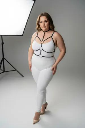 Black Faux Leather Strappy Body Harness with Double O-Ring Detail