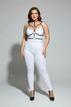 Black Faux Leather Strappy Body Harness with Double O-Ring Detail