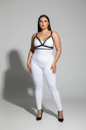 Black Faux Leather Harness Bra for Plus Size Women Front View
