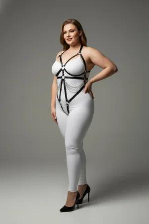 Strappy Underbust Harness with Adjustable O-Ring Closure Blue Vegan Leather