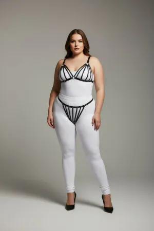 Black Faux Leather Strappy Harness Bra and Thong Set Plus Size