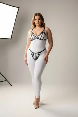 Black Faux Leather Strappy Harness Bra and Thong Set Plus Size
