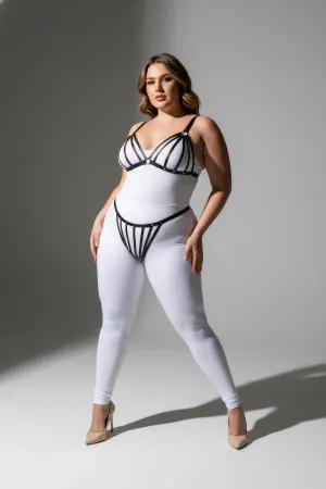 Black Faux Leather Strappy Harness Bra and Thong Set Plus Size