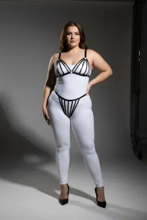 Black Faux Leather Strappy Harness Bra and Thong Set Plus Size