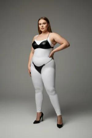Black Faux Leather Bra and Garter Harness Set on Plus Size Model