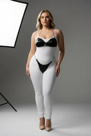 Black Faux Leather Bra and Garter Harness Set on Plus Size Model
