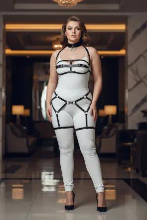 Black Faux Leather Full Body Harness with O-Rings and Adjustable Straps
