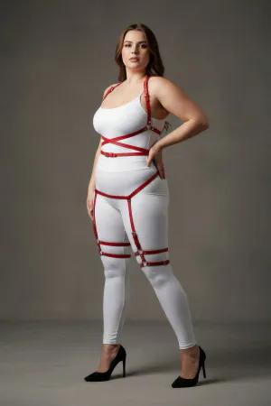 Red faux leather strappy full body harness with adjustable straps