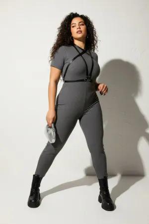 Black Vegan Leather Star Chest Harness Women Cream Dress