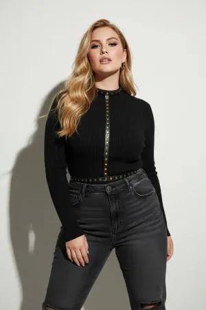 Black Studded Vegan Leather Body Harness with Choker and Underbust Band
