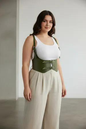 Olive Faux Leather Waist Harness Women Structured Design Adjustable Buckles