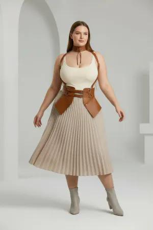 Tan Faux Leather Waspie Corset Harness with Choker and Shoulder Straps