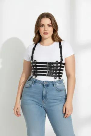 Black Faux Leather Underbust Waist Harness Women Adjustable Shoulder Straps