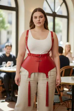 Red Vegan Leather Waist Cincher Harness Women Adjustable Straps