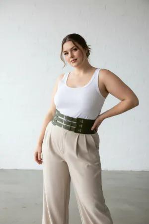 Dark Green Triple-Strap Vegan Leather Waist Harness with Silver Studs